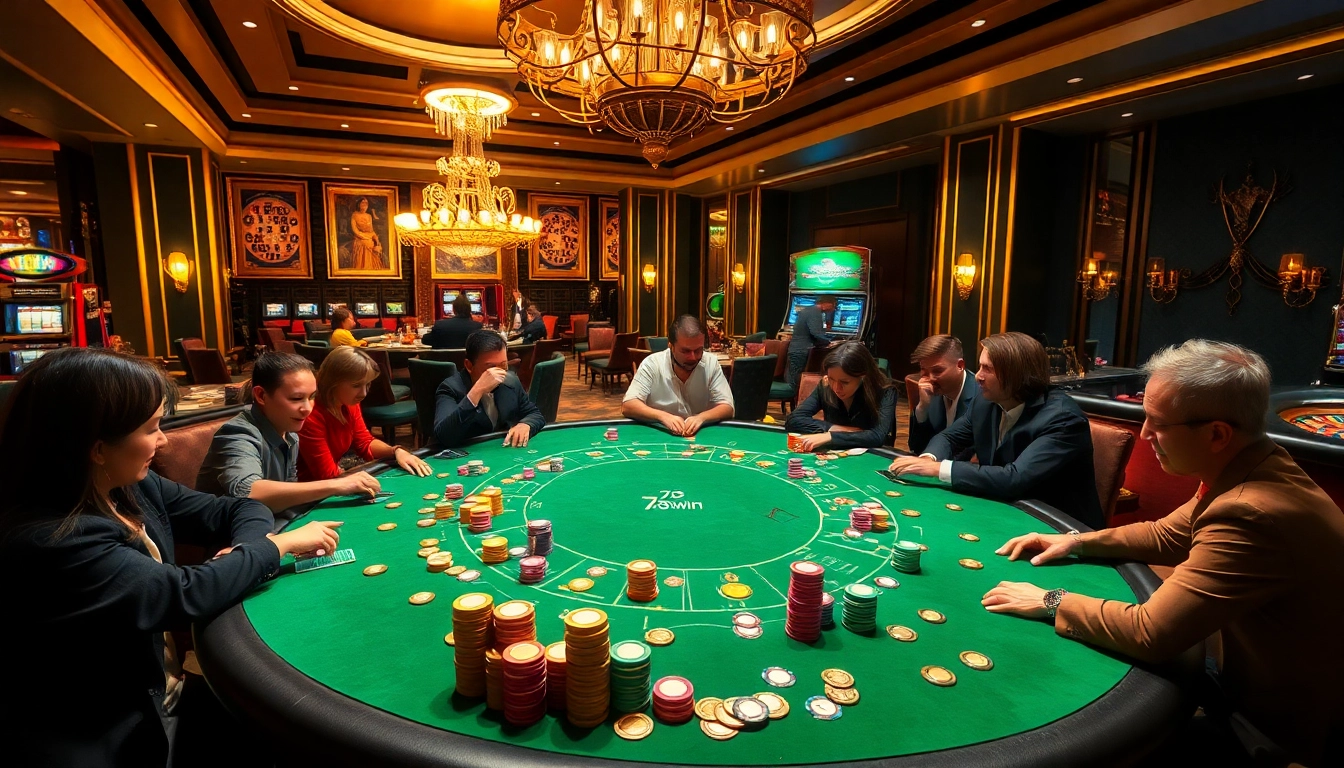 Experience the thrill of gambling at 789win with a vibrant poker table scene and excited players.