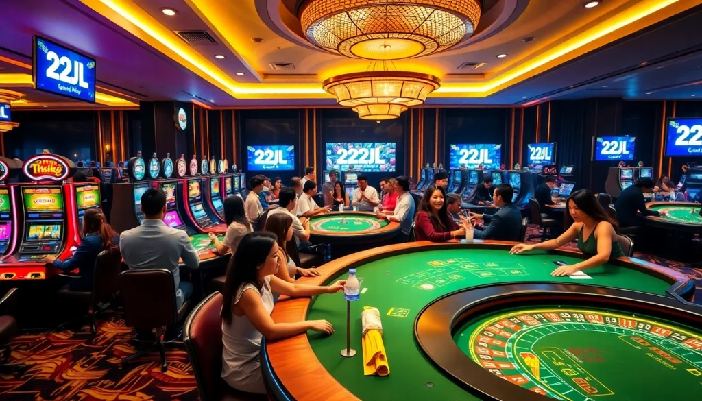 Experience the thrill of 22JL online gambling with vibrant casino visuals and exciting gameplay.