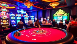 Players enjoying an exciting game at 789CLUB casino table with vibrant cards and chips.