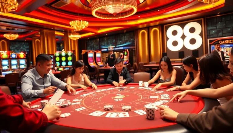 High-stakes baccarat game at nhà cái dr88, showcasing vibrant casino atmosphere and excitement.