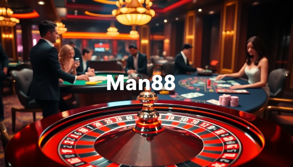 Experience high-stakes gambling at Man88 with vibrant casino tables and thrilling action.