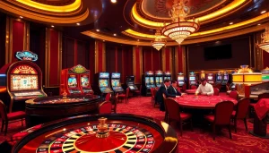 Engaging gamblers at a vibrant poker table in an upscale casino environment featuring https://rr88co.net/.