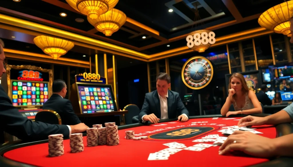 Experience thrilling gameplay at u 888 with poker chips and cards on a stylish casino table.