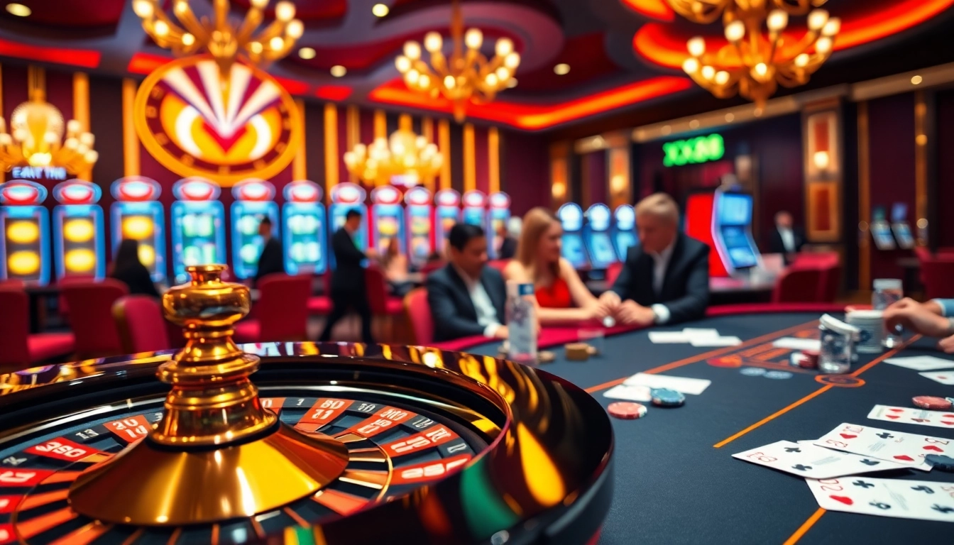 Players enjoying high-stakes poker at nhà cái XX88 casino, showcasing vibrant gambling excitement.