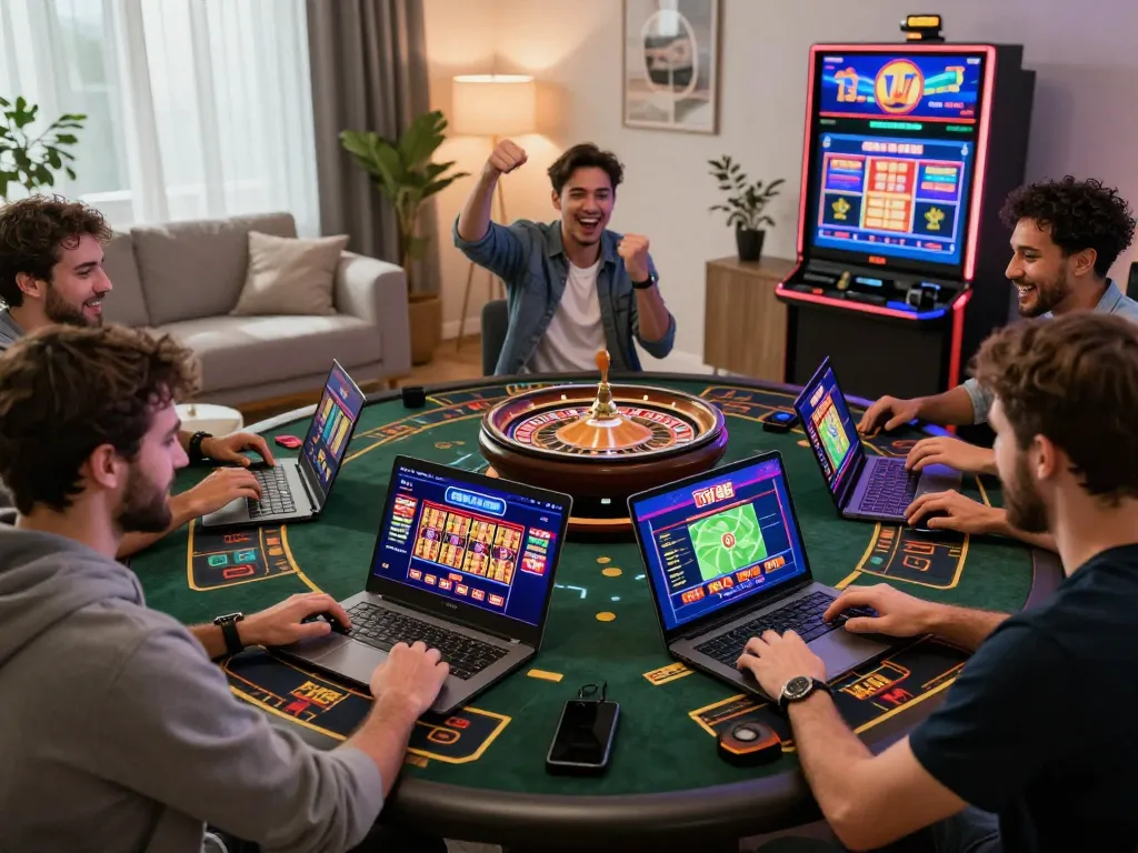 TV88 online gambling scene showcasing players enjoying diverse games in a vibrant home environment.