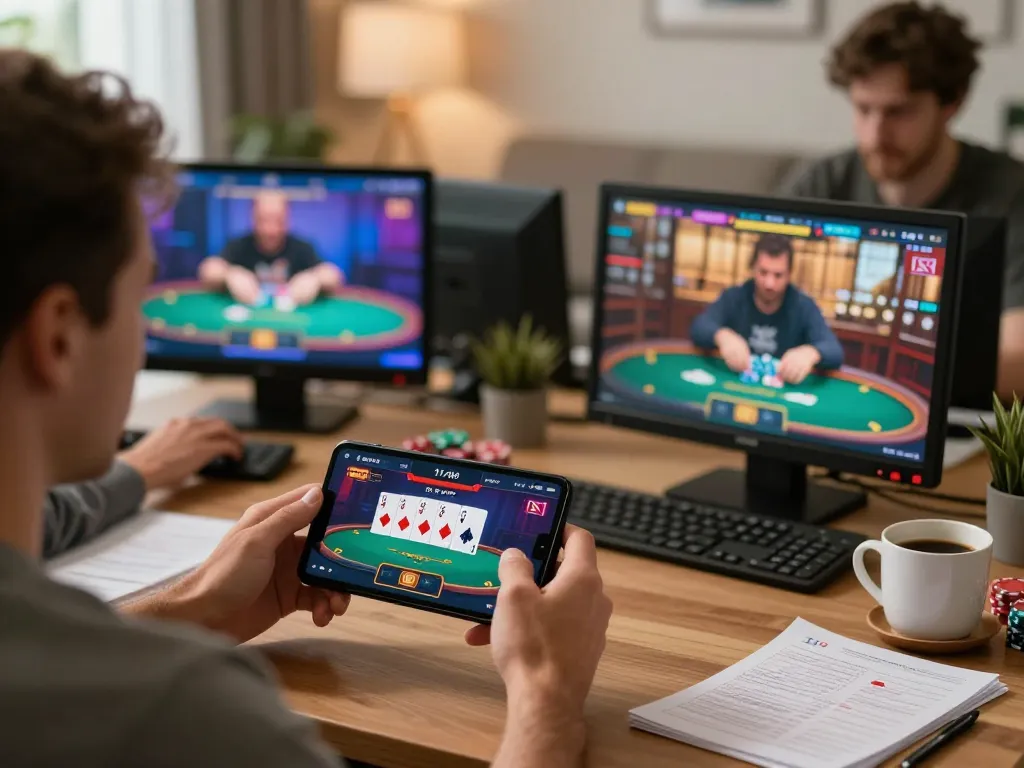 Engaging online gaming moment showcasing players in 11-hd casino app, focusing on strategy.