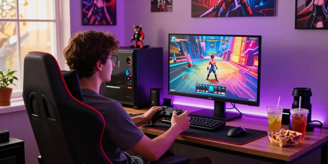 Player enjoying engaging hentai games in a vibrant gaming room