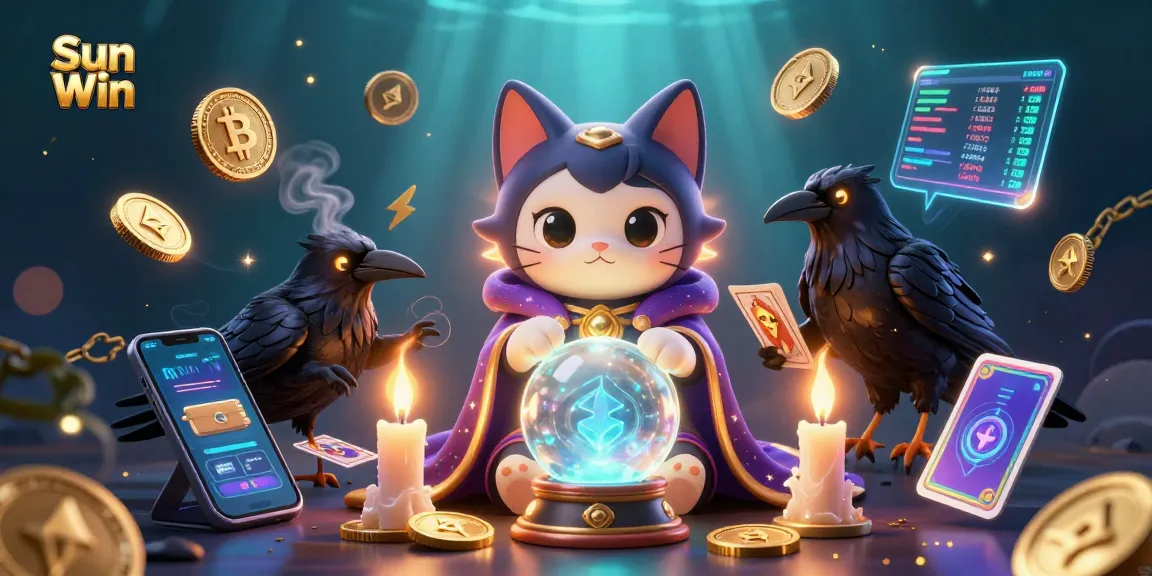 Engage with Sun Win's thrilling 3D casino experience featuring dynamic mystical elements and glowing cryptocurrencies.